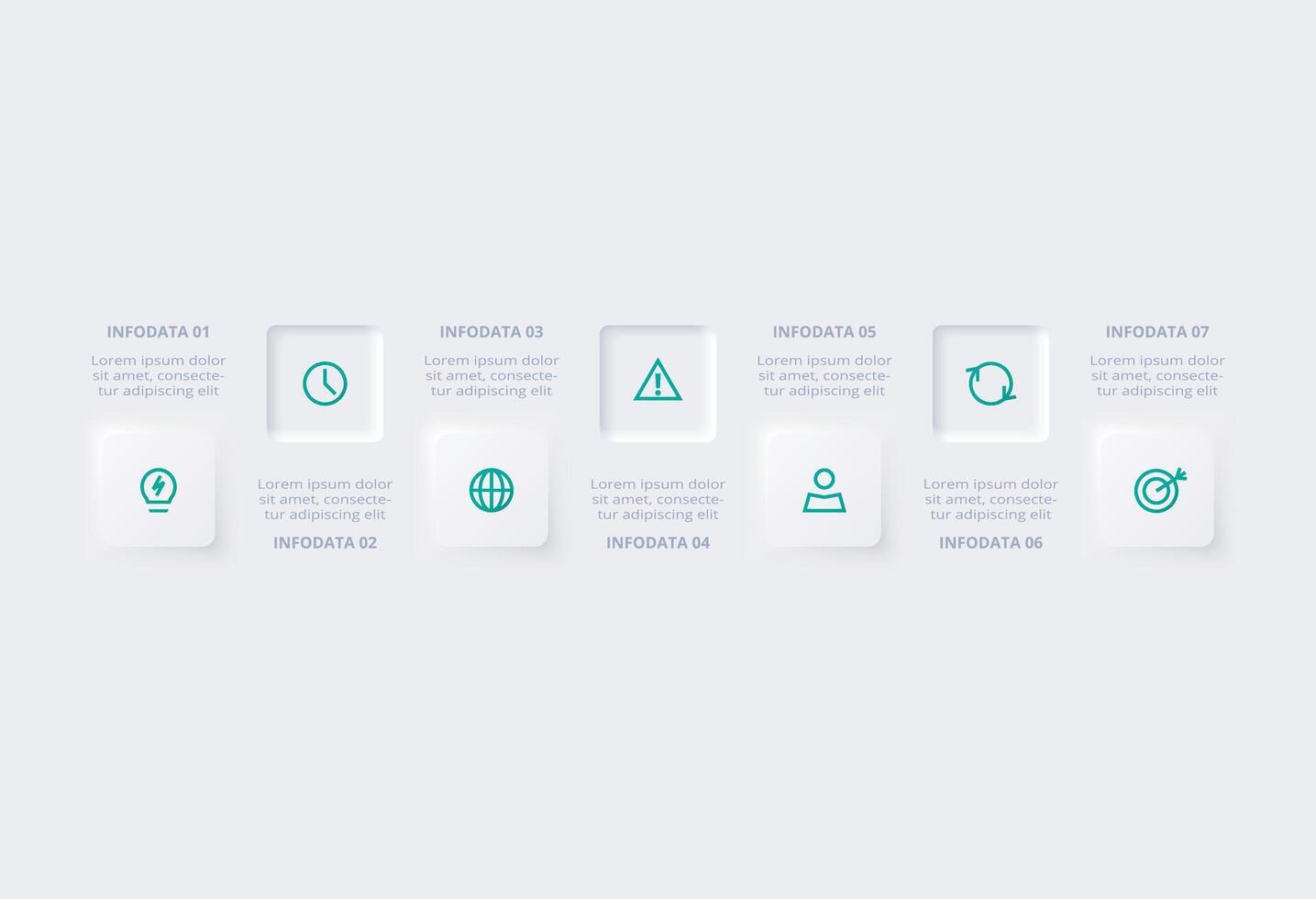 Neumorphic flowchart infographic. Creative concept for infographic with 7 steps, options, parts or processes. Template for diagram, graph, presentation and chart. vector