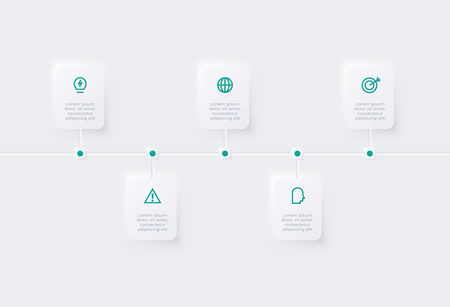 Neumorphic flowchart infographic. Creative concept for infographic with 5 steps, options, parts or processes. Template for diagram, graph, presentation and chart. vector