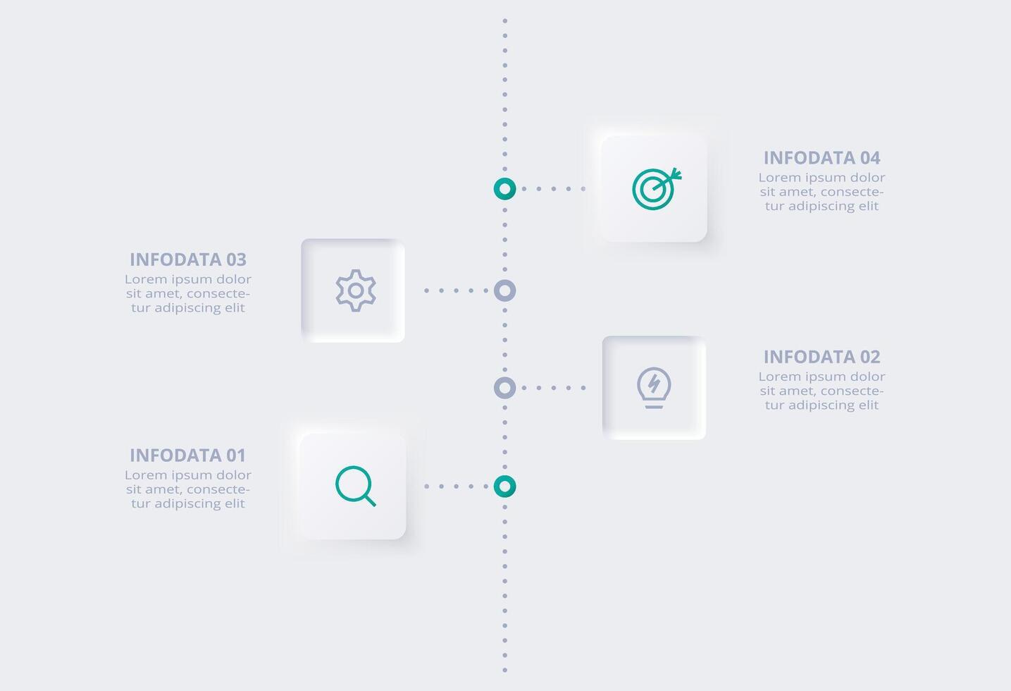 Neumorphic flowchart infographic. Creative concept for infographic with 4 steps, options, parts or processes. Template for diagram, graph, presentation and chart. vector