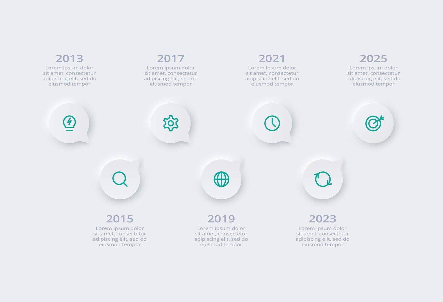 Neumorphic flowchart infographic. Creative concept for infographic with 7 steps, options, parts or processes. Template for diagram, graph, presentation and chart. vector