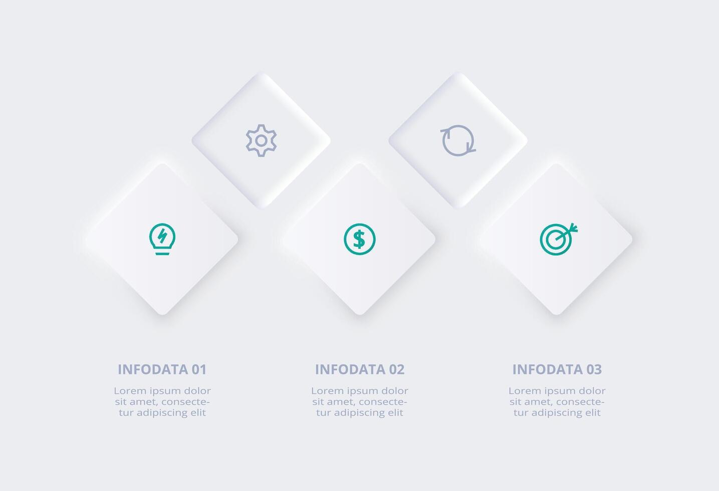 Neumorphic flowchart infographic. Creative concept for infographic with 3 steps, options, parts or processes. Template for diagram, graph, presentation and chart. vector