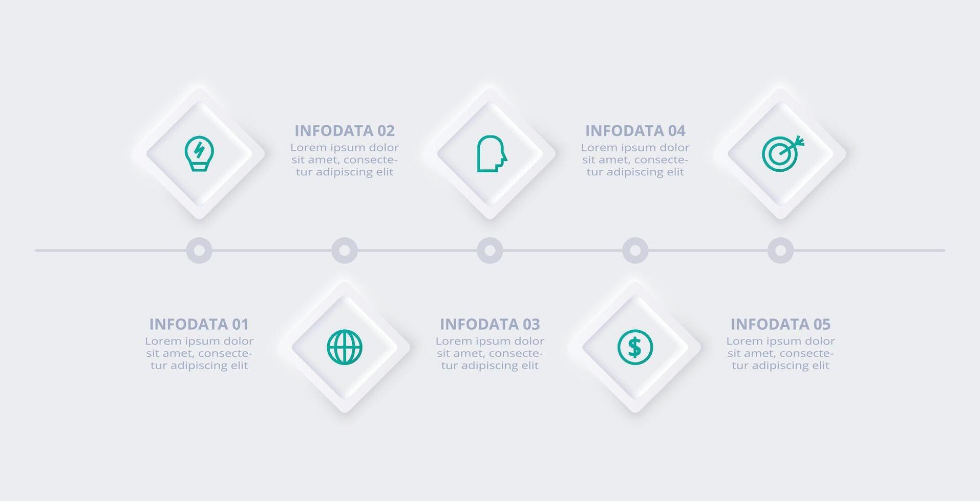 Neumorphic flowchart infographic. Creative concept for infographic with 5 steps, options, parts or processes. Template for diagram, graph, presentation and chart. vector