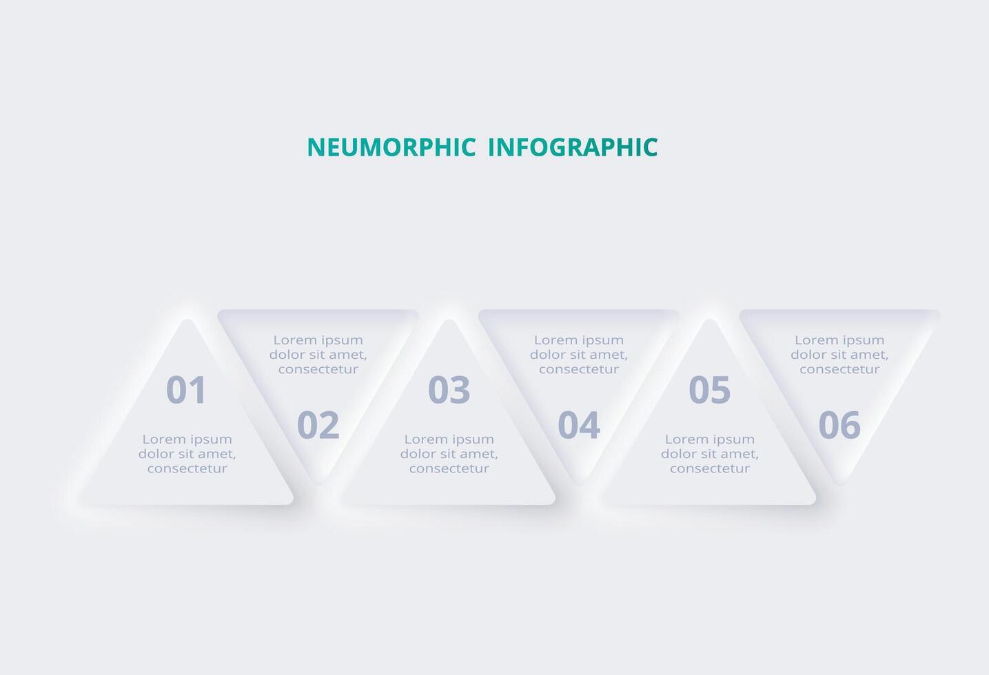 Neumorphic flowchart infographic. Creative concept for infographic with 6 steps, options, parts or processes. Template for diagram, graph, presentation and chart. vector