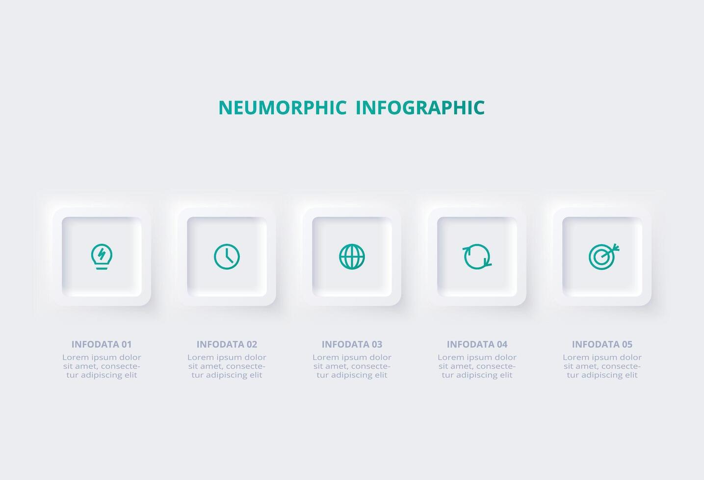 Neumorphic flowchart infographic. Creative concept for infographic with 5 steps, options, parts or processes. Template for diagram, graph, presentation and chart. vector