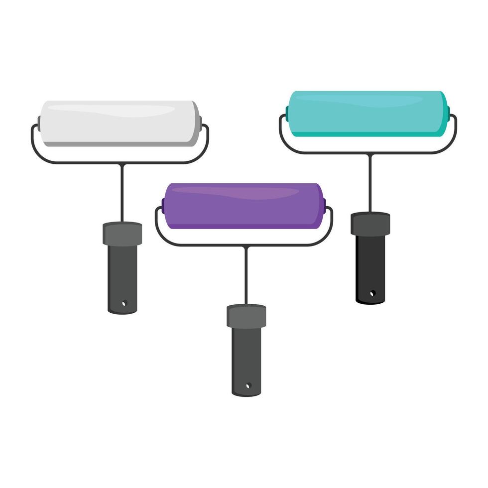 A set of flat illustrations of a painting roller. vector