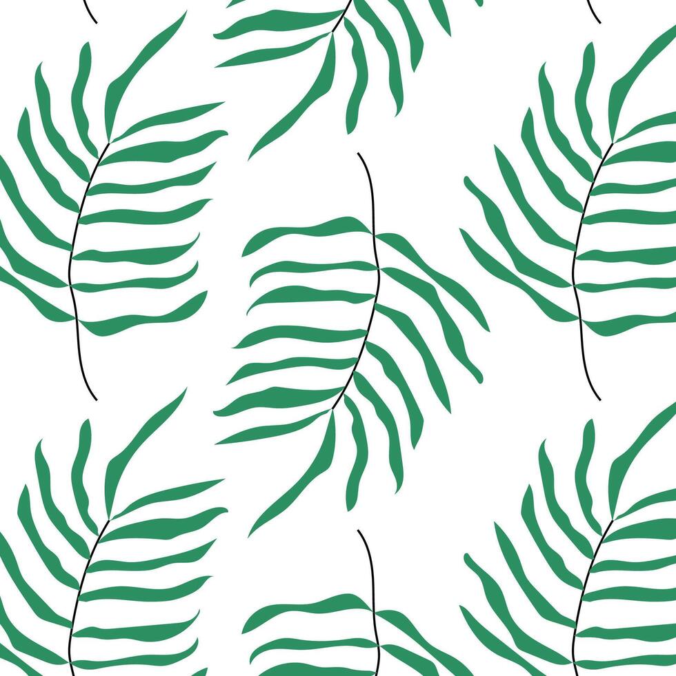 Pattern of tropical and palm leaves. Silhouettes green branches, leaves in minimalist flat style. Exotic summer background with leaves on white background. Print for gift wrapping, fabric, textile vector