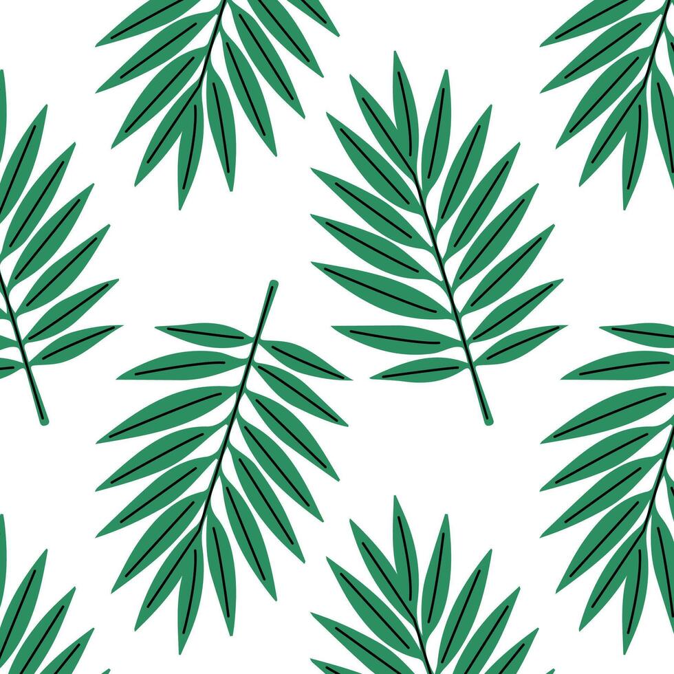 Pattern of tropical and palm leaves. Silhouettes green branches, leaves in minimalist flat style. Exotic summer background with leaves on white background. Print for gift wrapping, fabric, textile vector