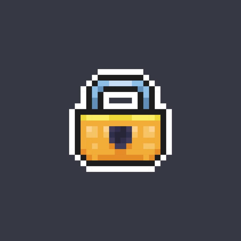 golden padlock in pixel art style vector