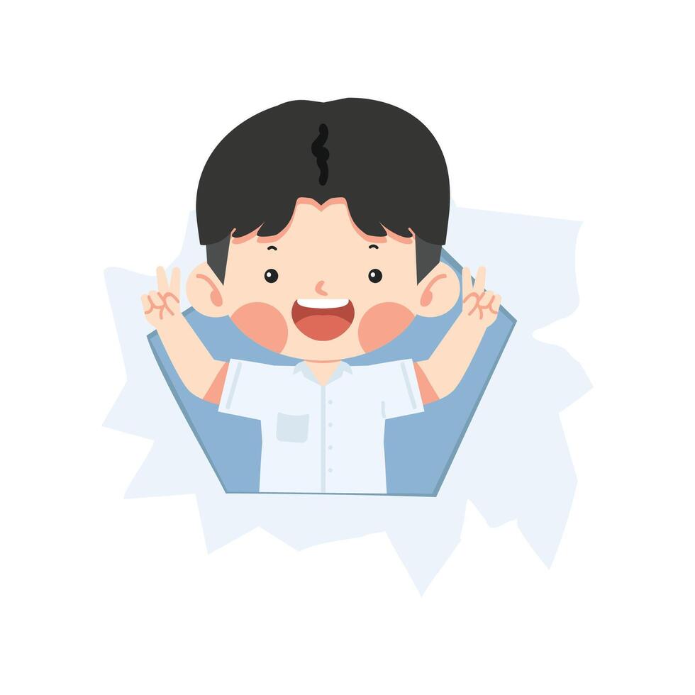 kid boy in ripped paper hole vector