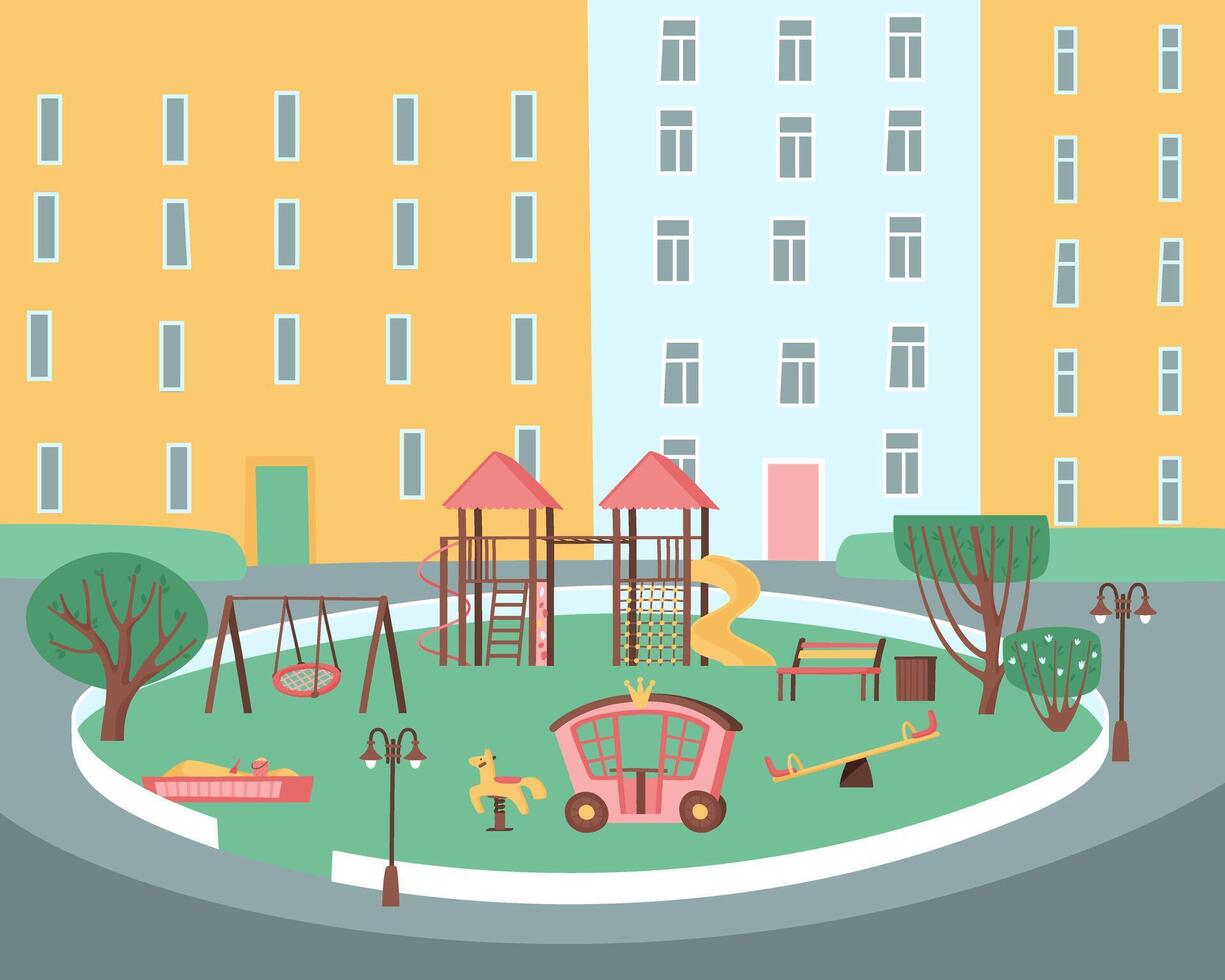 A play complex for children in the courtyard of apartment buildings vector