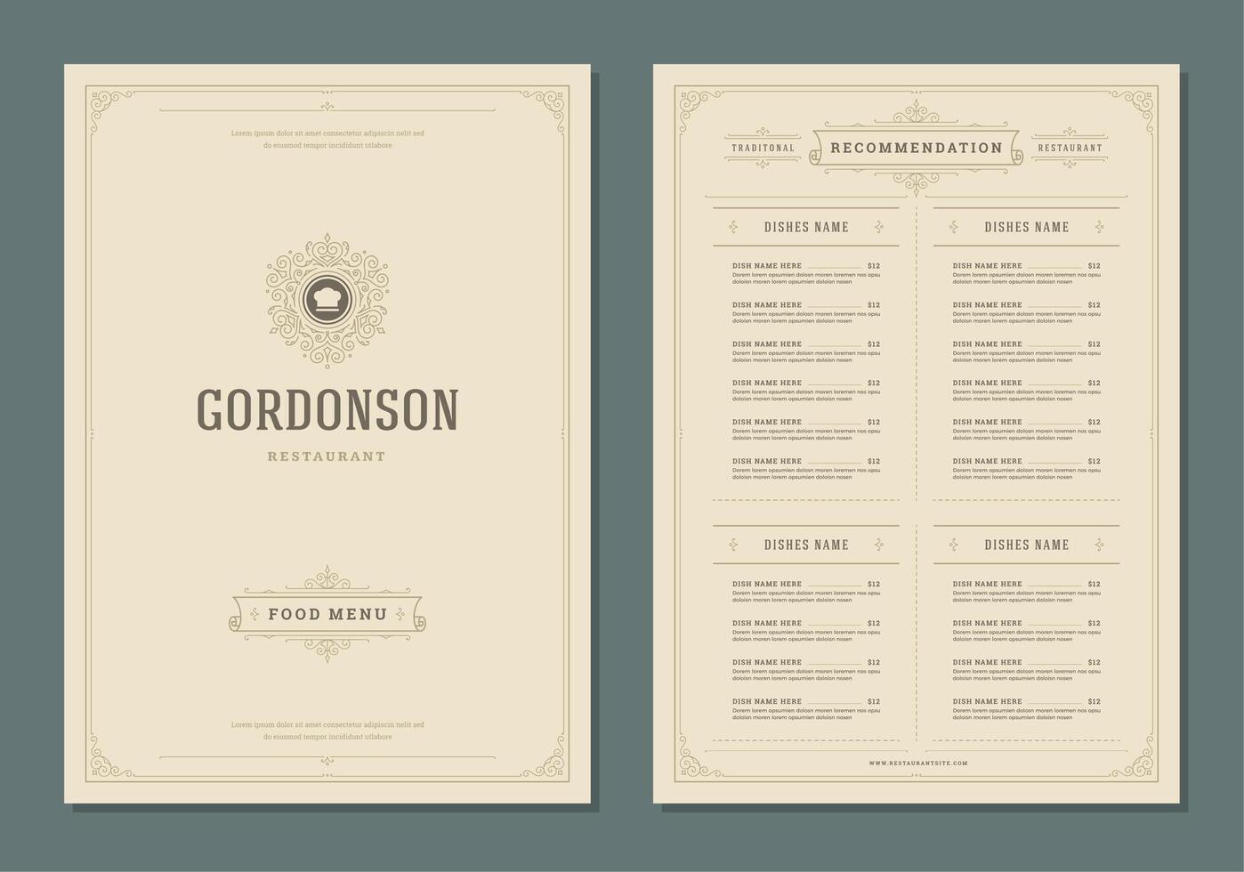 Restaurant menu design and label brochure template. vector