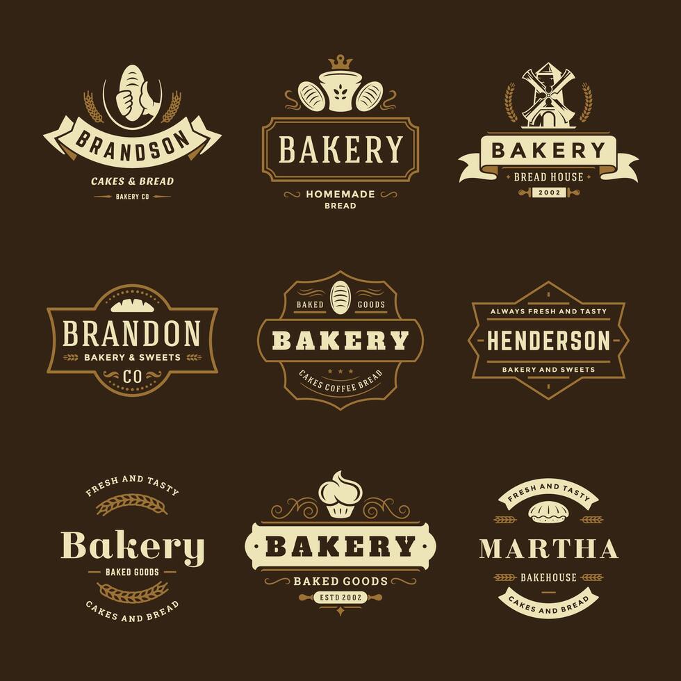 Bakery logos and badges design templates set illustration. vector