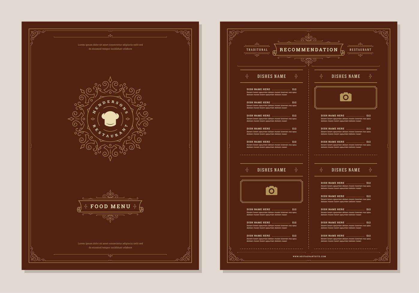 Restaurant menu design and label brochure template. vector