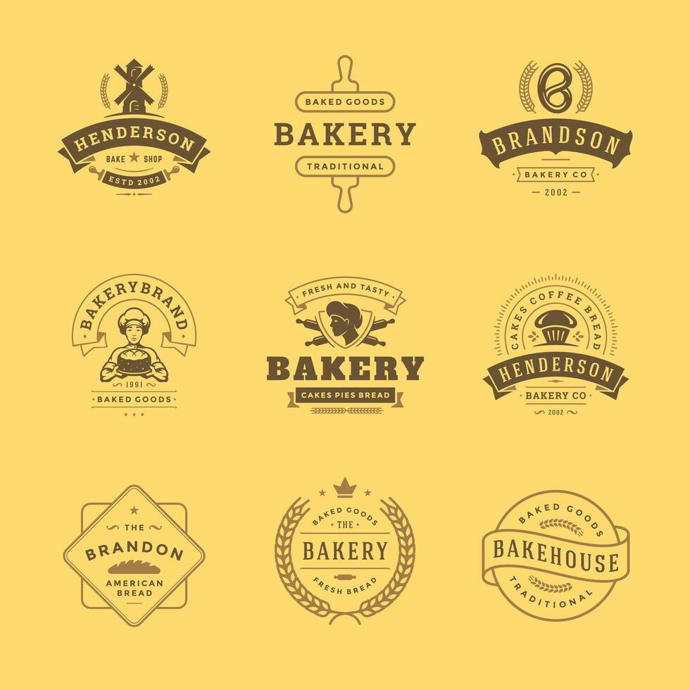 Bakery logos and badges design templates set illustration good for bakery shop and cafe emblems. vector