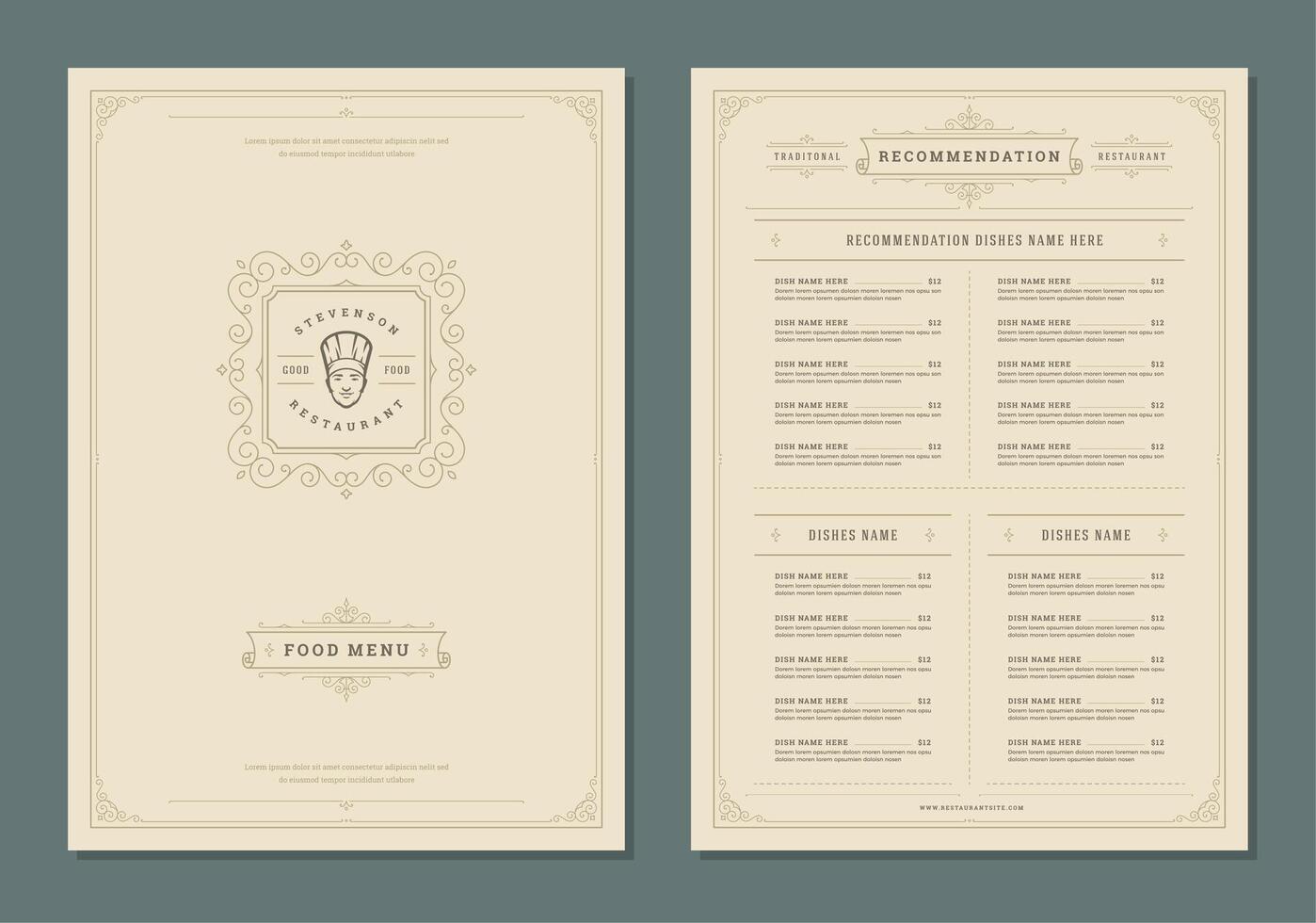 Restaurant menu design and label brochure template. vector