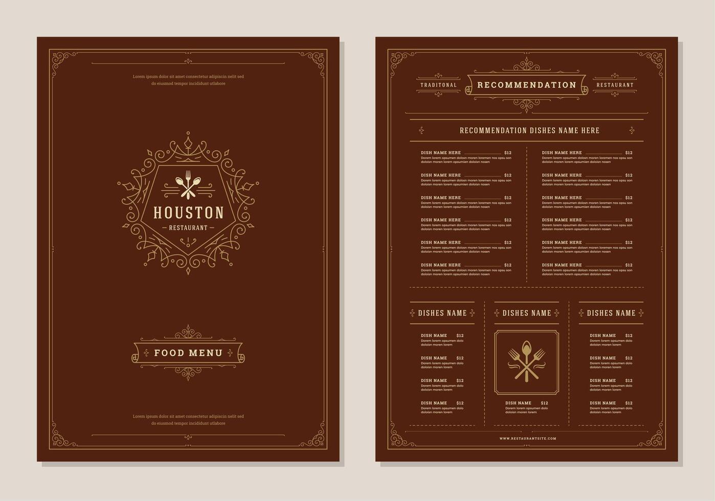 Restaurant menu design and label brochure template. vector