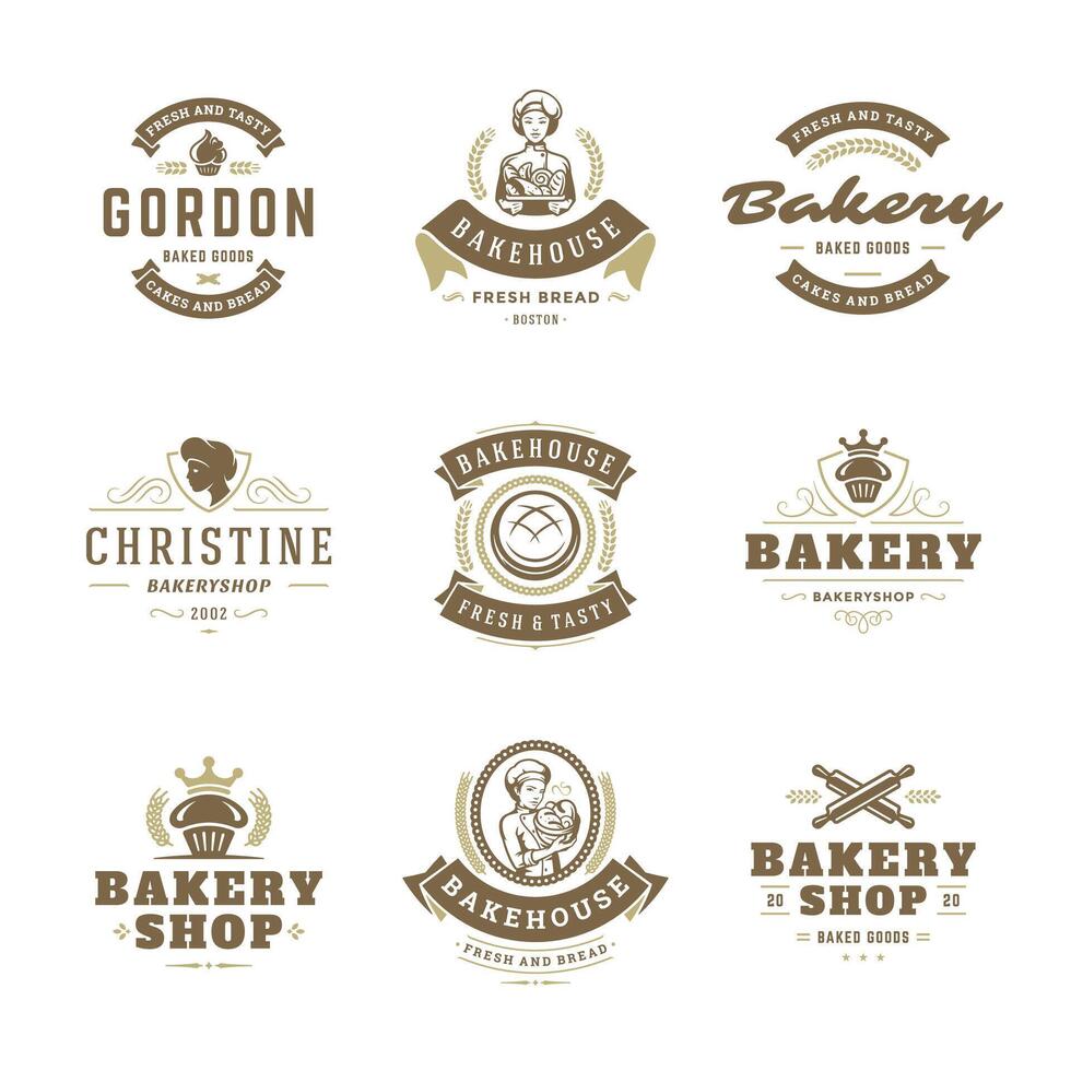 Bakery logos and badges design templates set illustration. vector