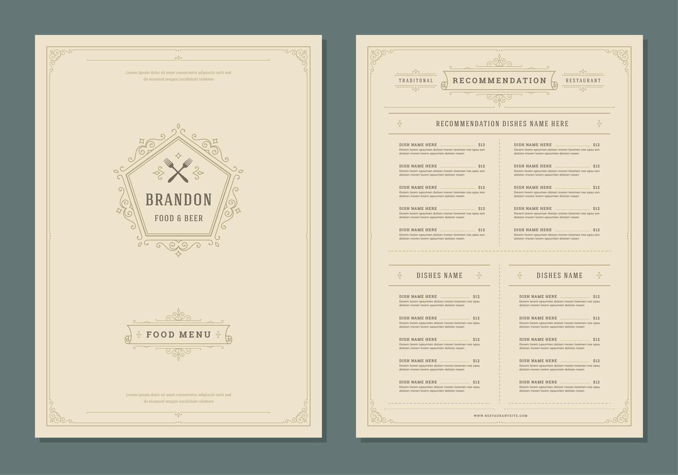 Restaurant menu design and label brochure template. vector