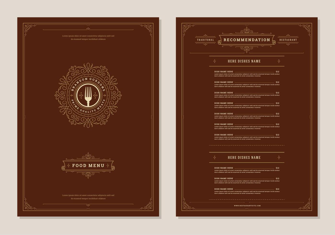 Restaurant menu design and label brochure template. vector