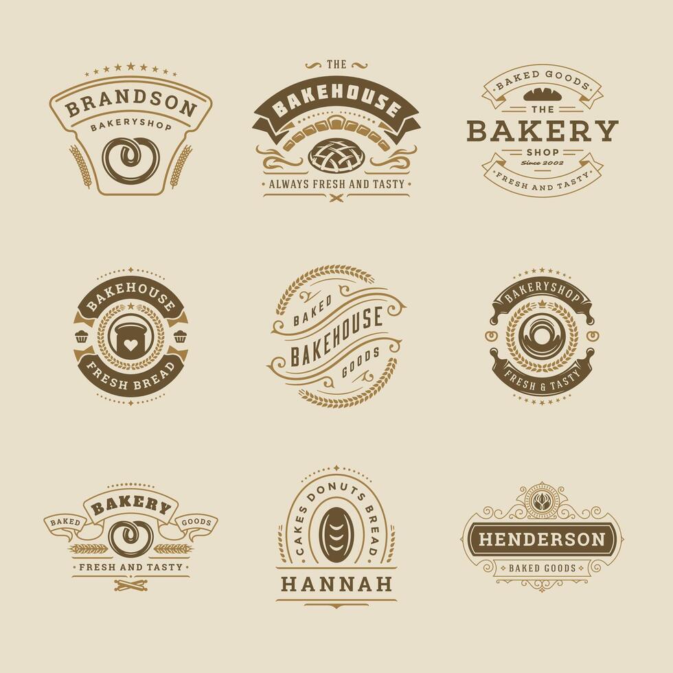 Bakery logos and badges design templates set illustration. vector