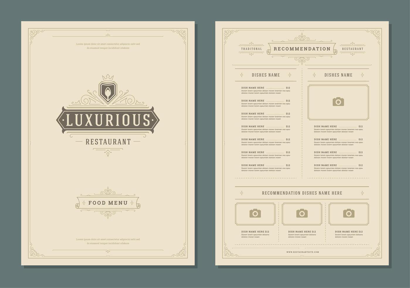 Restaurant menu design and label brochure template. vector