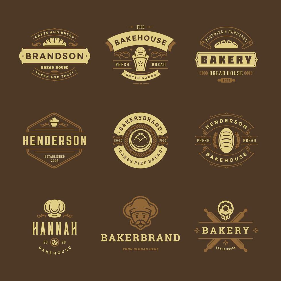 Bakery logos and badges design templates set illustration. vector