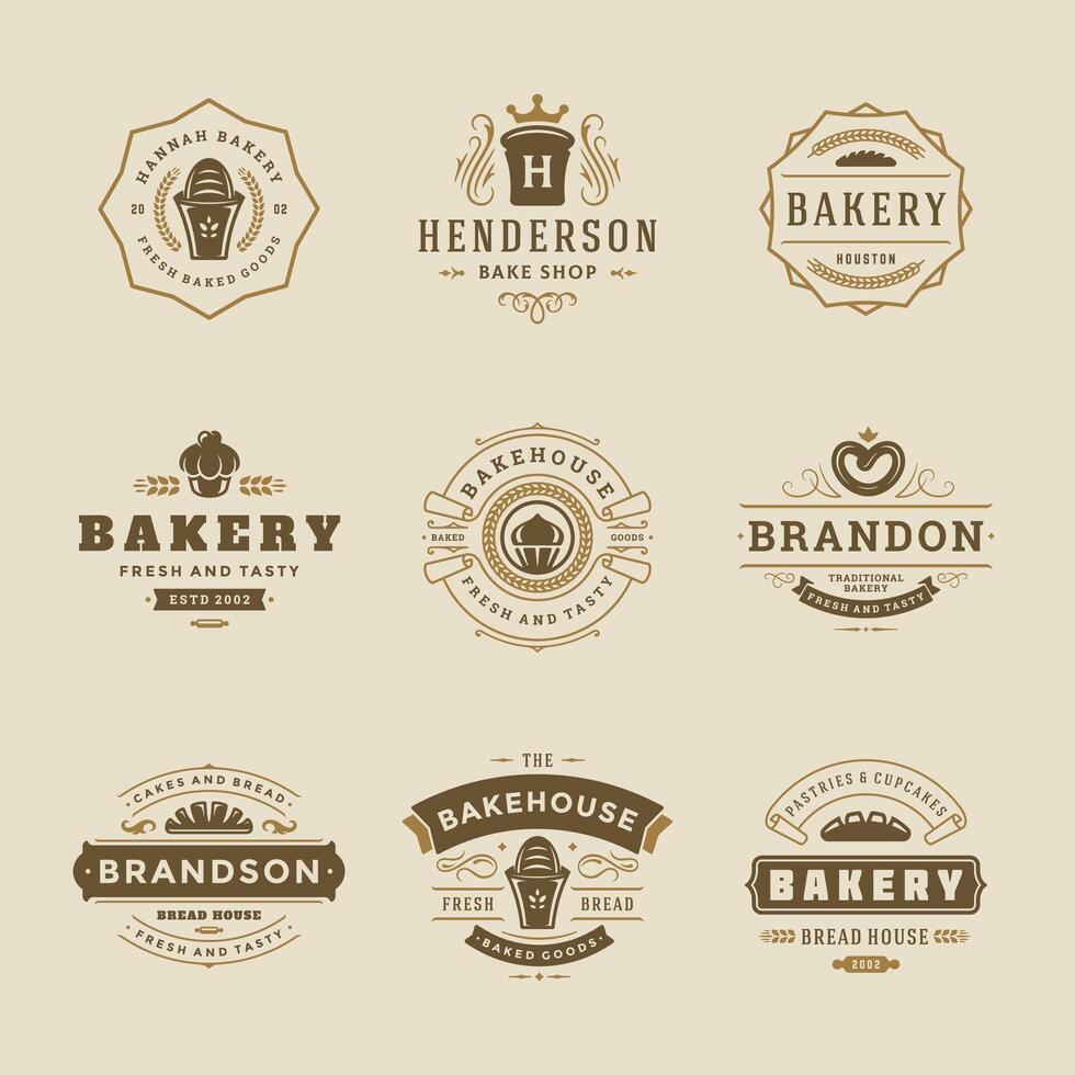 Bakery logos and badges design templates set illustration. vector