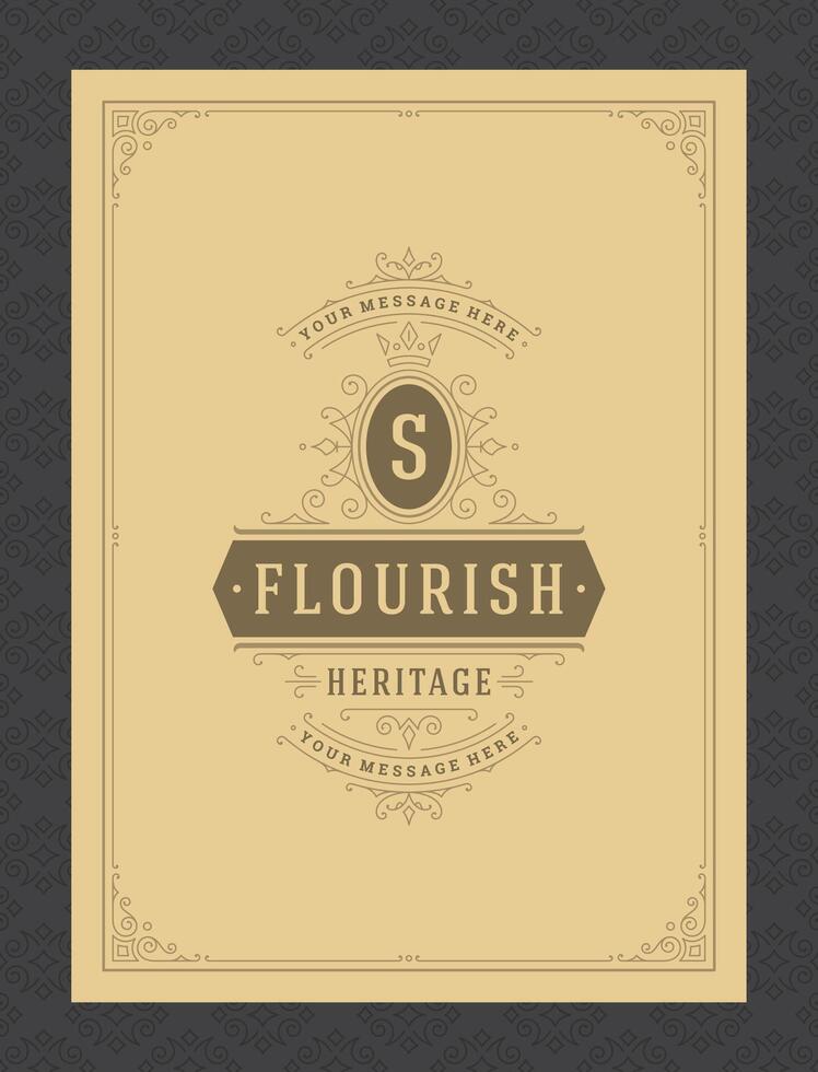 Vintage ornament greeting card calligraphic ornate swirls and vignettes frame design template vector