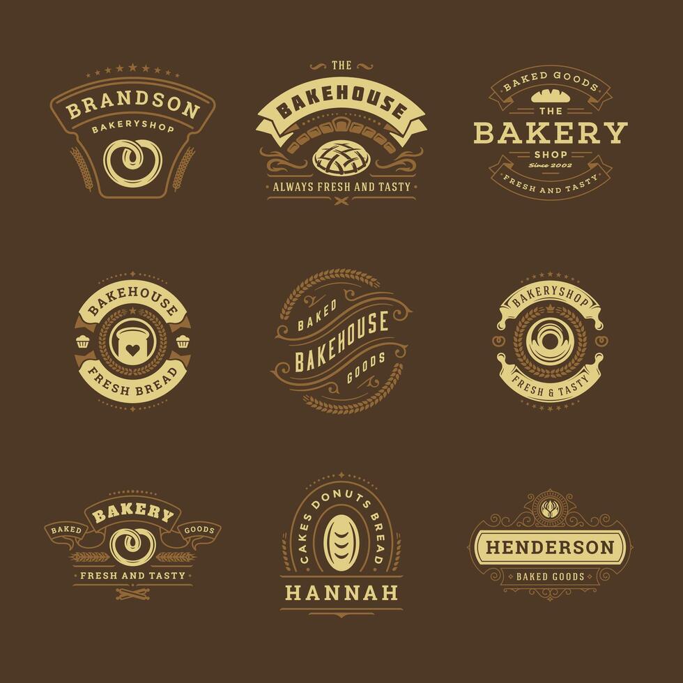 Bakery logos and badges design templates set illustration. vector