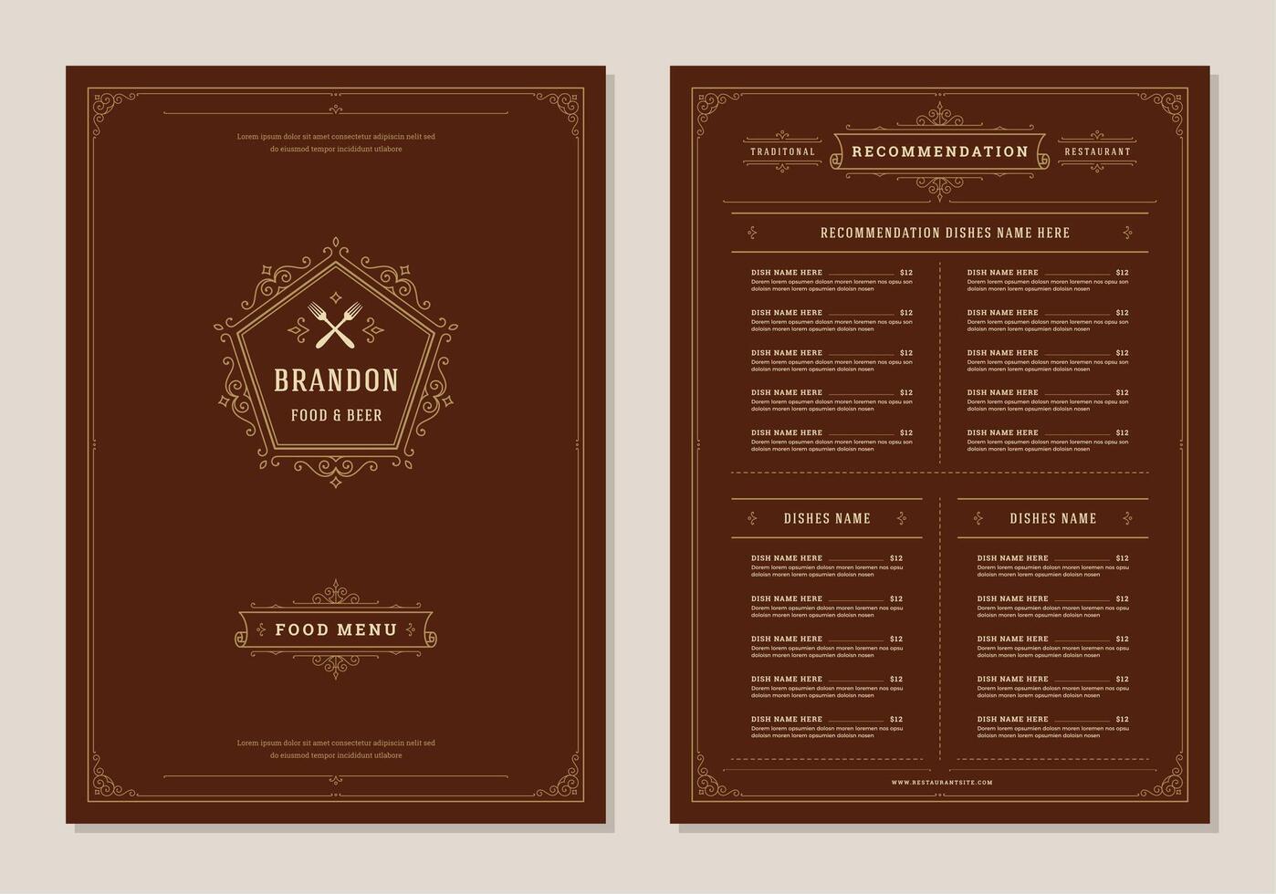 Restaurant menu design and label brochure template. vector