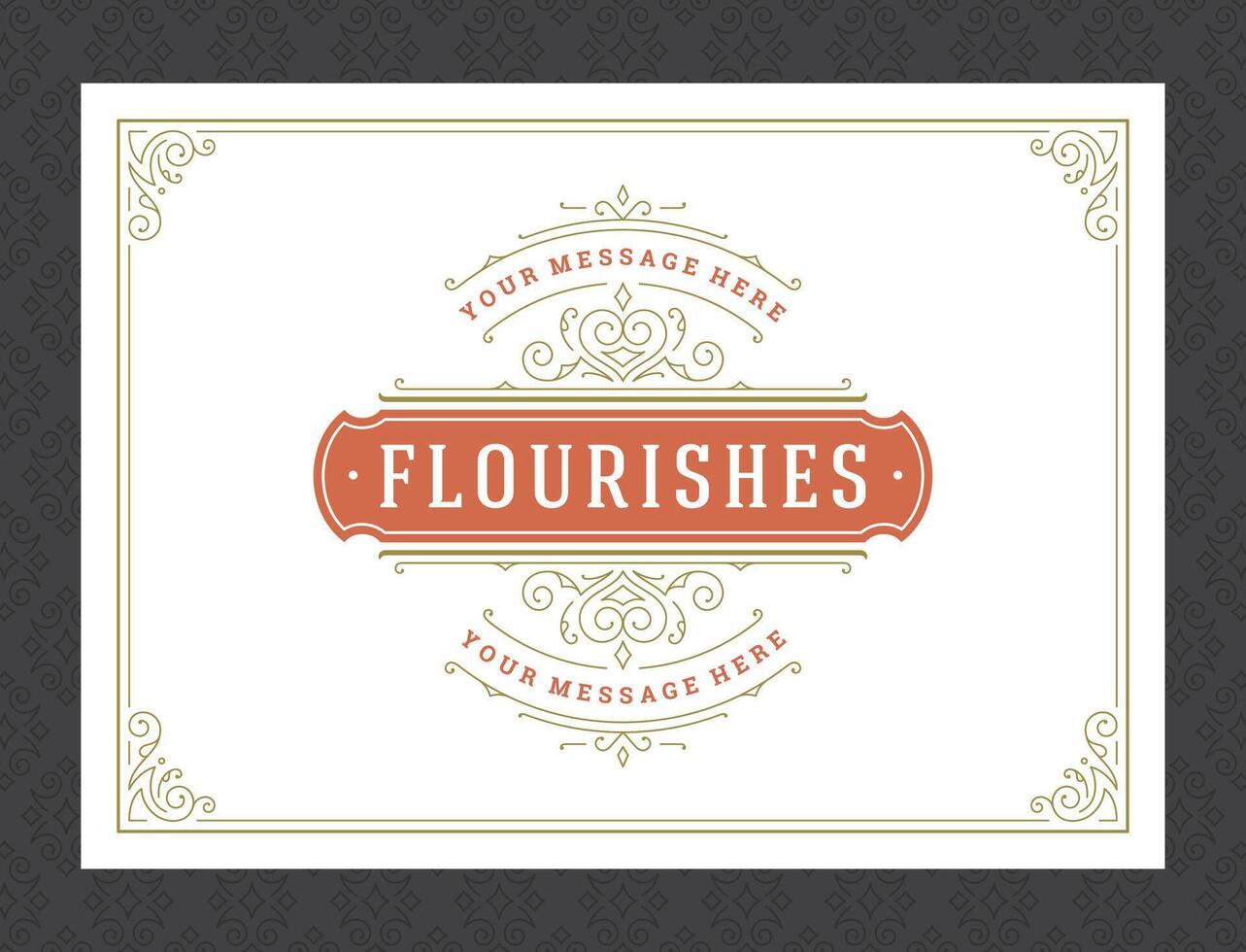 Vintage ornament greeting card calligraphic ornate swirls and vignettes frame design template vector
