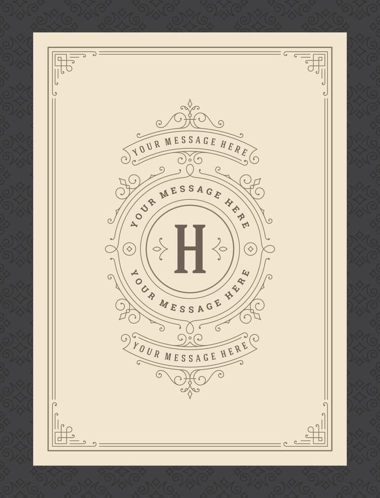 Vintage ornament greeting card calligraphic ornate swirls and vignettes frame design template vector