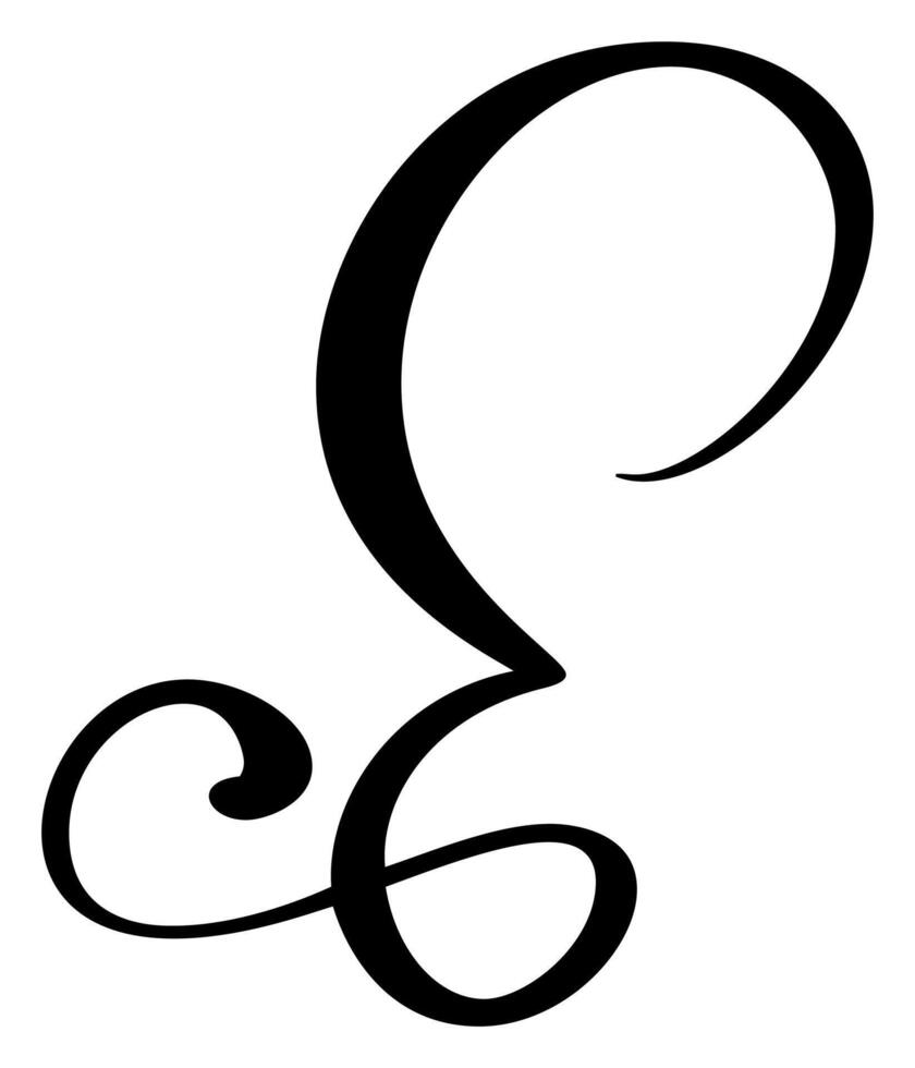 calligraphy hand drawn letter E. Script font logo icon. Handwritten brush style vector