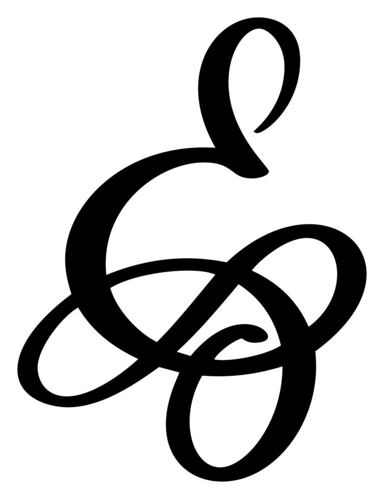Hand drawn calligraphy letter E. Script font logo. Handwritten brush style flourish vector