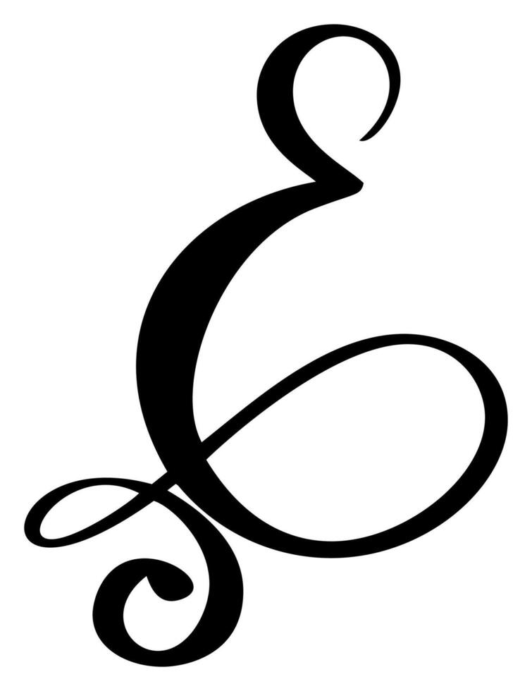 Hand drawn calligraphy letter E. Script font logo. Handwritten brush style flourish vector