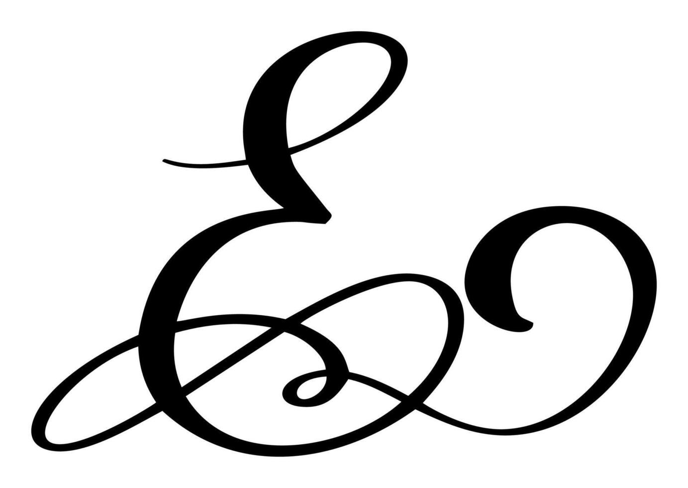 calligraphy hand drawn letter E. Script font logo icon. Handwritten brush style vector
