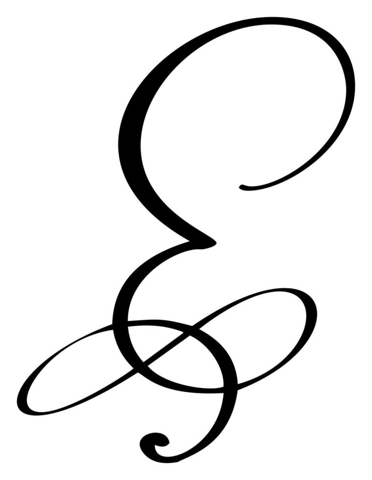 calligraphy hand drawn letter E logo. Script font. Handwritten brush style vector