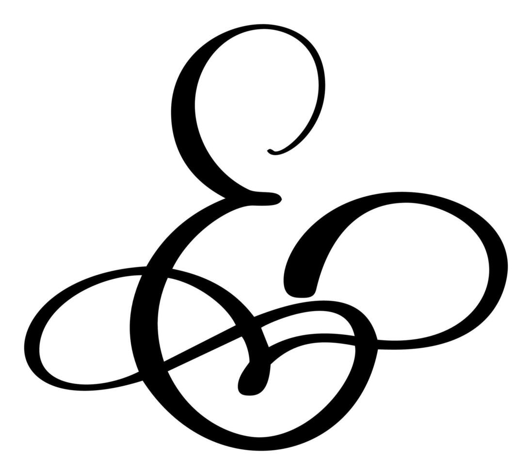 Hand drawn calligraphy letter E. Script font logo. Handwritten brush style flourish vector