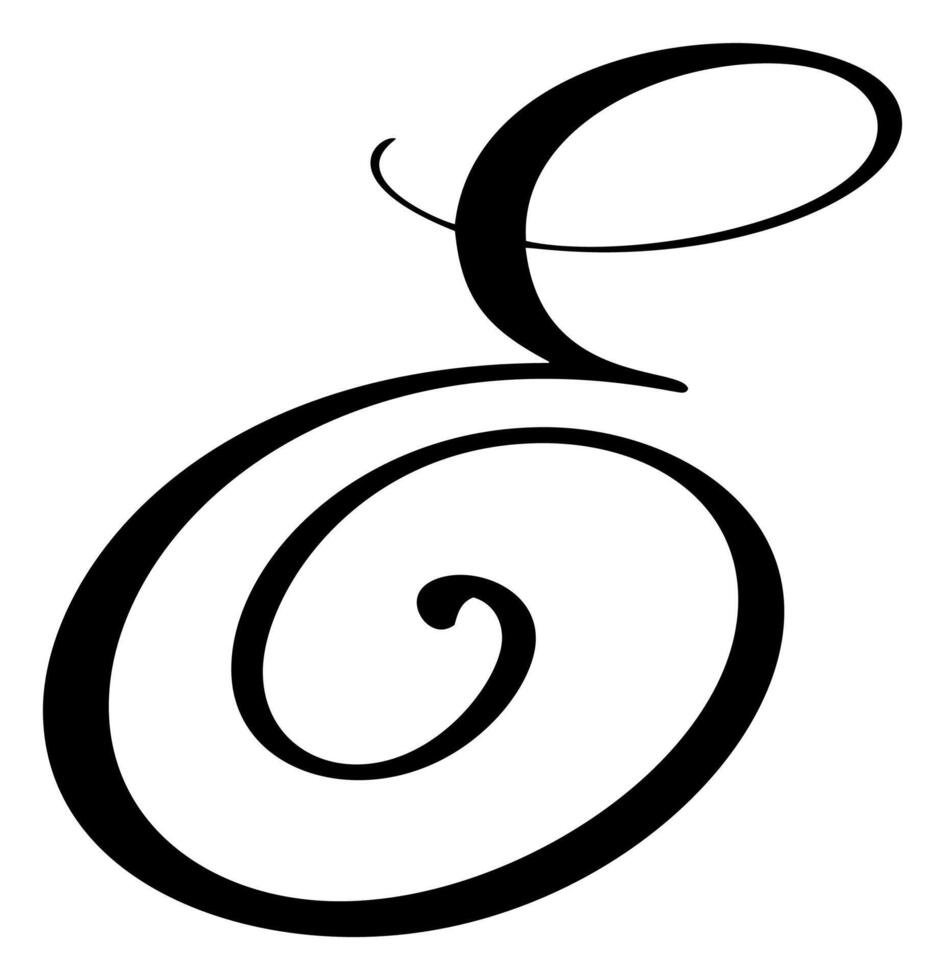Hand drawn calligraphy letter E. Script font logo. Handwritten brush style flourish vector