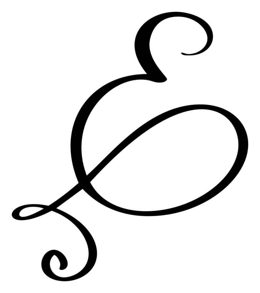 calligraphy hand drawn letter E. Script font logo icon. Handwritten brush style vector