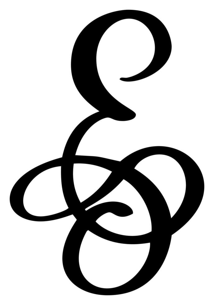 calligraphy hand drawn letter E logo. Script font. Handwritten brush style vector