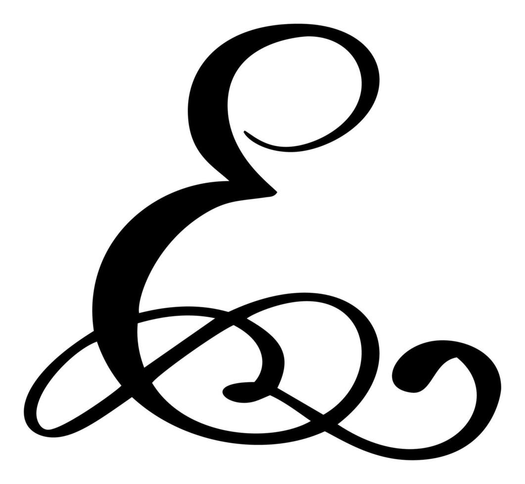 calligraphy hand drawn letter E logo. Script font. Handwritten brush style vector