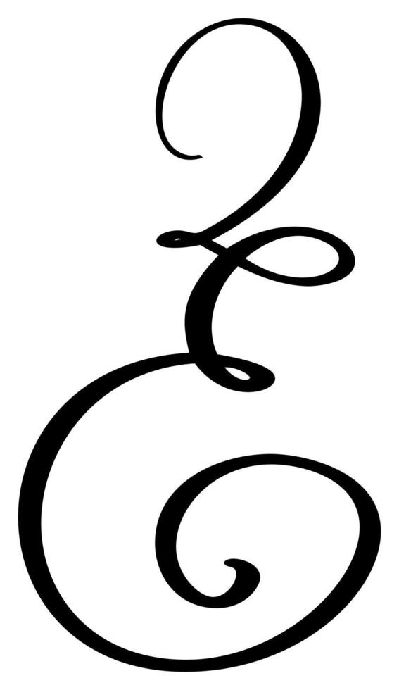 calligraphy hand drawn letter E. Script font logo icon. Handwritten brush style vector