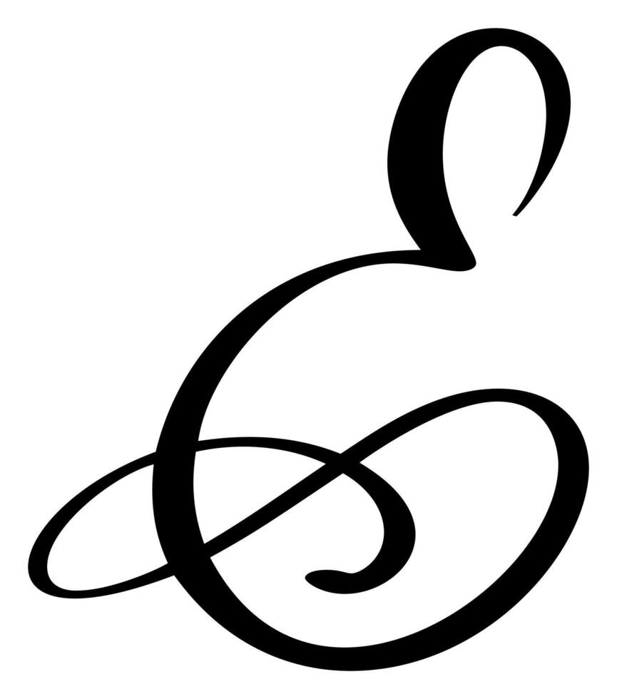 calligraphy hand drawn letter E. Script font logo icon. Handwritten brush style vector