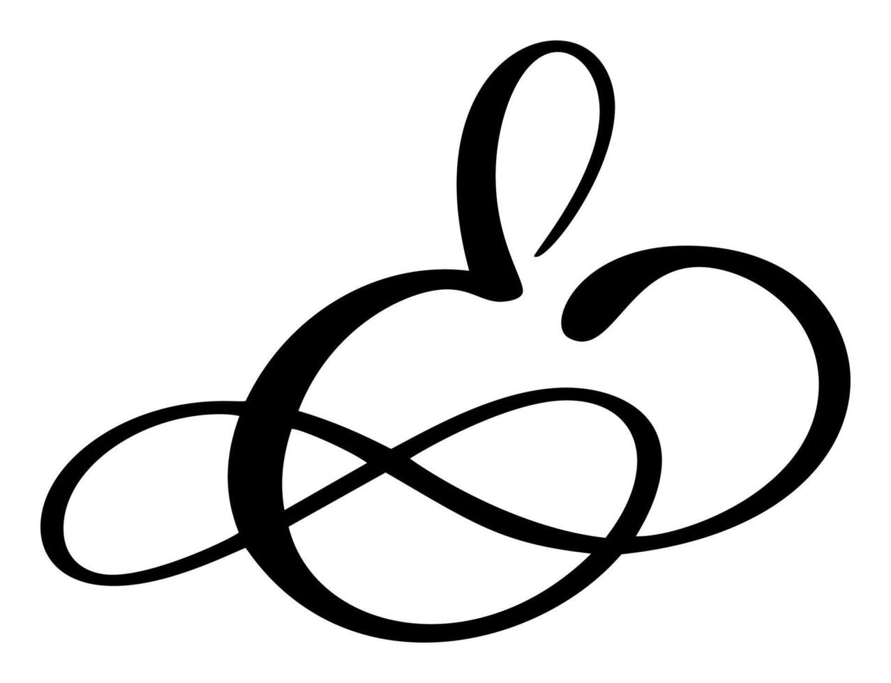 calligraphy hand drawn letter E logo. Script font. Handwritten brush style vector