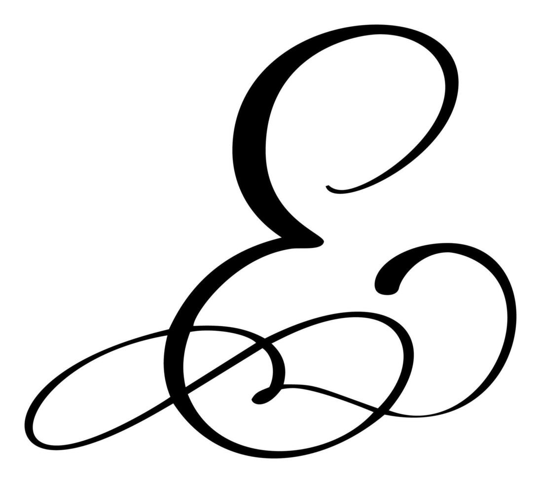 calligraphy hand drawn letter E. Script font logo icon. Handwritten brush style vector