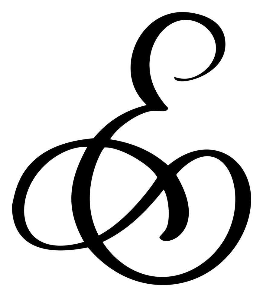calligraphy hand drawn letter E. Script font logo icon. Handwritten brush style vector