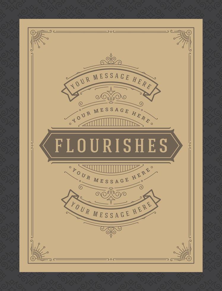 Vintage ornament greeting card calligraphic ornate swirls and vignettes frame design template vector