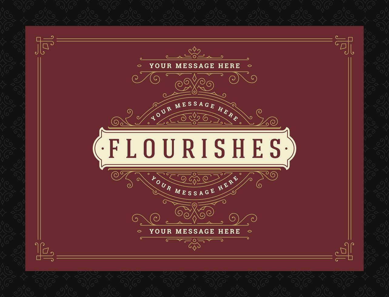 Vintage ornament greeting card calligraphic ornate swirls and vignettes frame design template vector