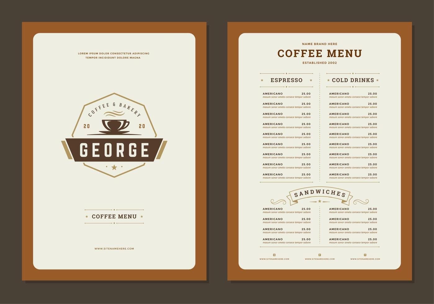 Coffee menu design brochure template Illustration vector